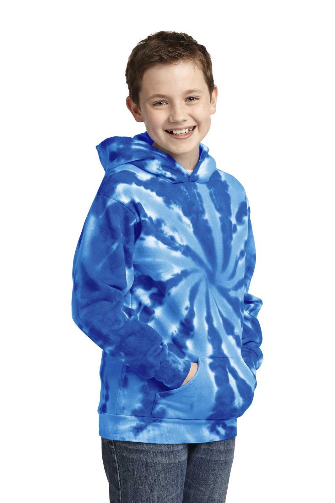 Port &amp; Company PC146Y Youth Tie-Dye Pullover Hooded Sweatshirt - Royal - HIT a Double - 4
