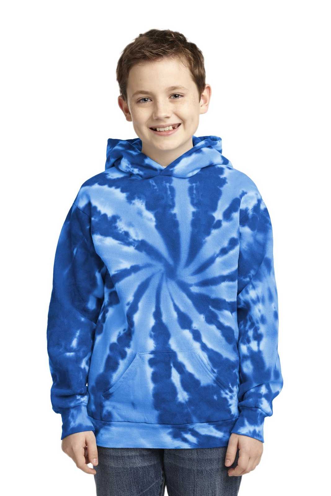 Port &amp; Company PC146Y Youth Tie-Dye Pullover Hooded Sweatshirt - Royal - HIT a Double - 1