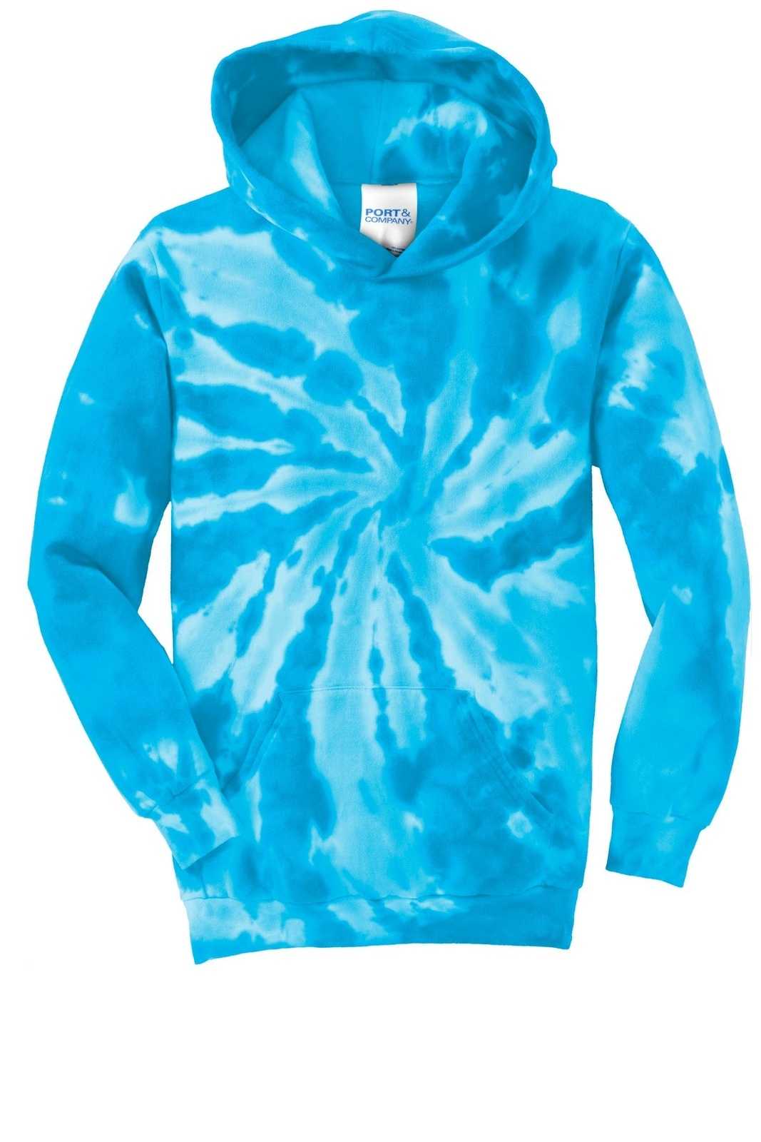 Port &amp; Company PC146Y Youth Tie-Dye Pullover Hooded Sweatshirt - Turquoise - HIT a Double - 5