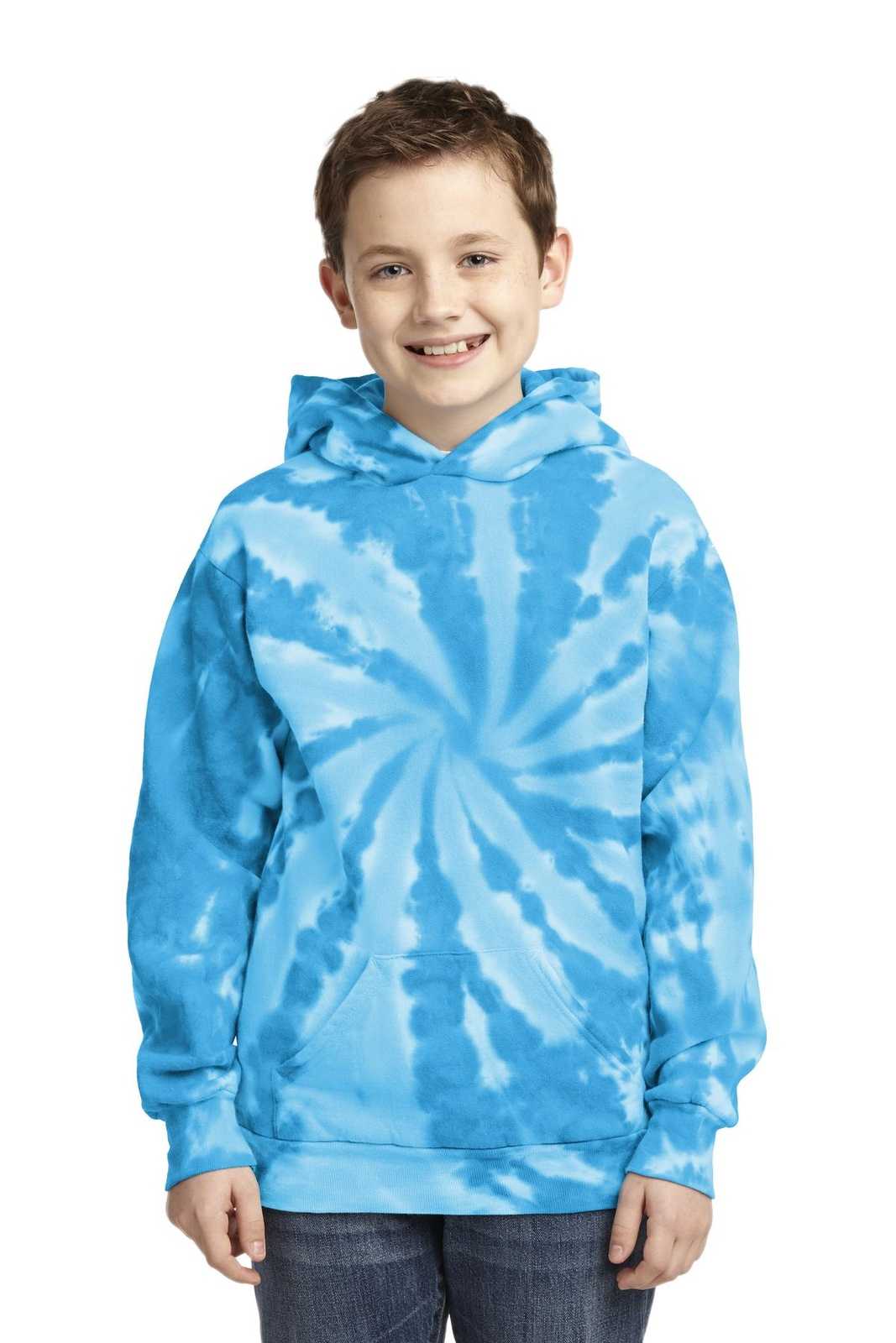 Port &amp; Company PC146Y Youth Tie-Dye Pullover Hooded Sweatshirt - Turquoise - HIT a Double - 1