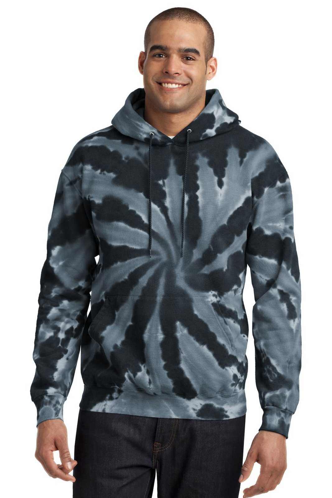 Port &amp; Company PC146 Tie-Dye Pullover Hooded Sweatshirt - Black - HIT a Double - 1