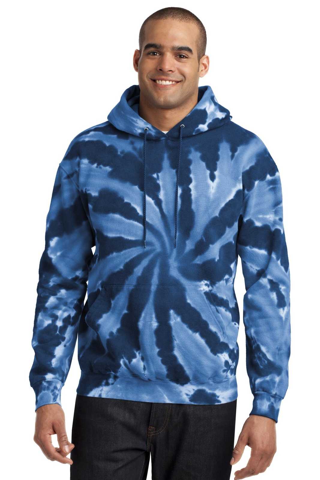 Port &amp; Company PC146 Tie-Dye Pullover Hooded Sweatshirt - Navy - HIT a Double - 1