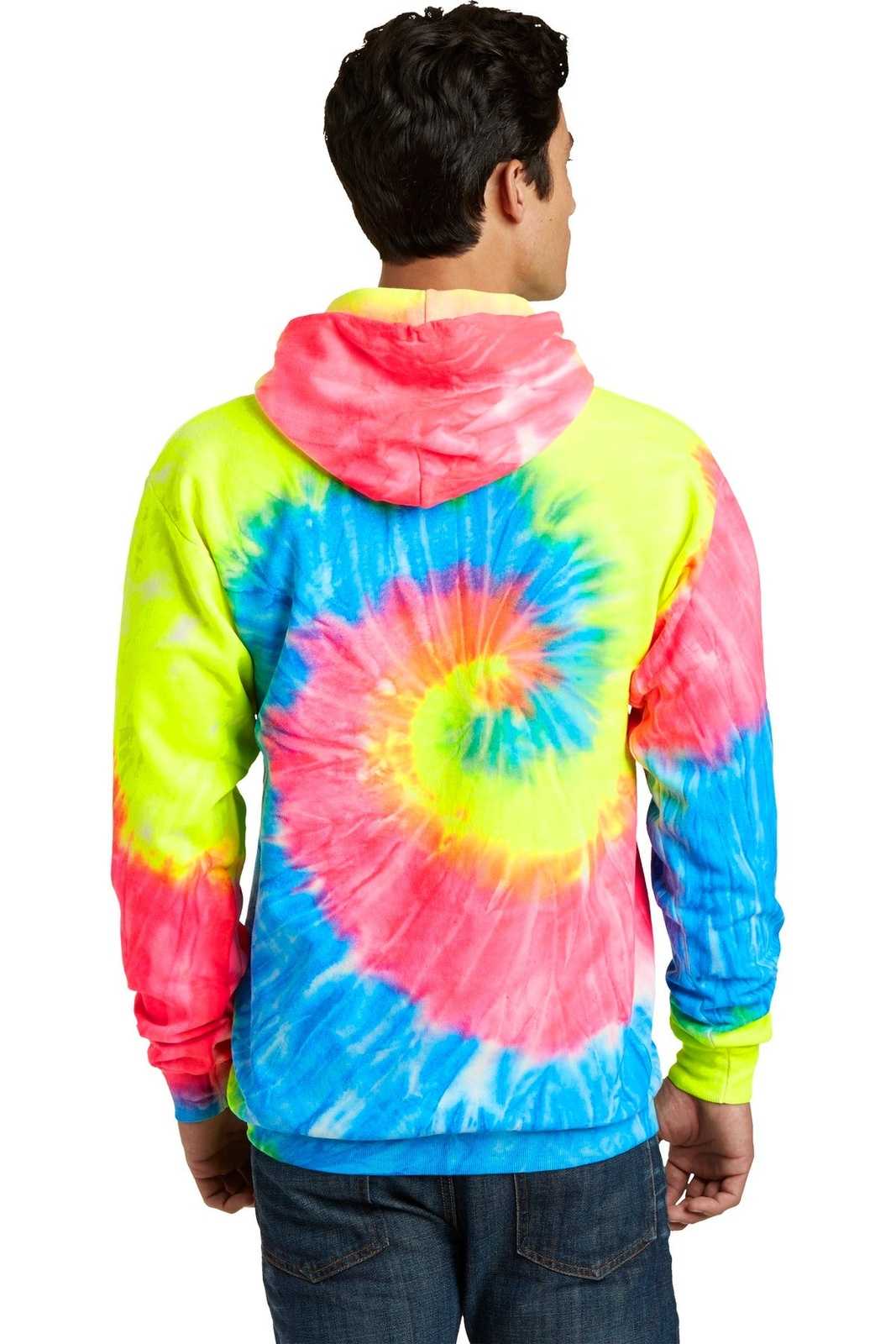 Port &amp; Company PC146 Tie-Dye Pullover Hooded Sweatshirt - Neon Rainbow - HIT a Double - 2