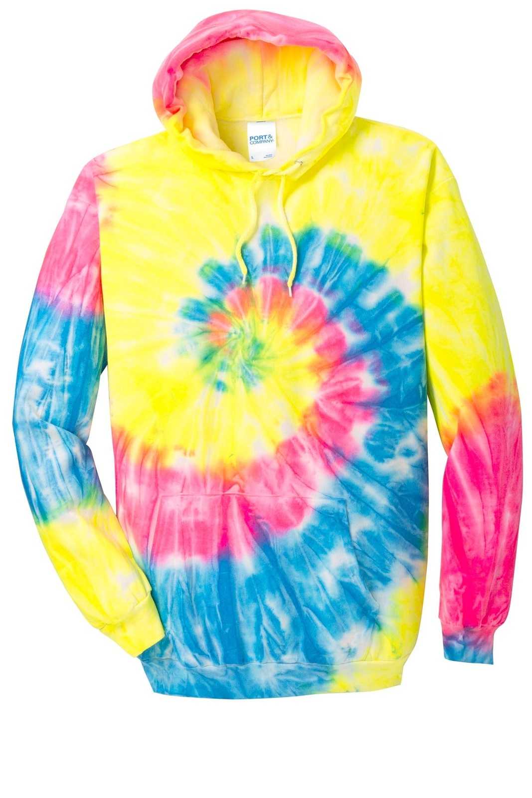 Port &amp; Company PC146 Tie-Dye Pullover Hooded Sweatshirt - Neon Rainbow - HIT a Double - 5
