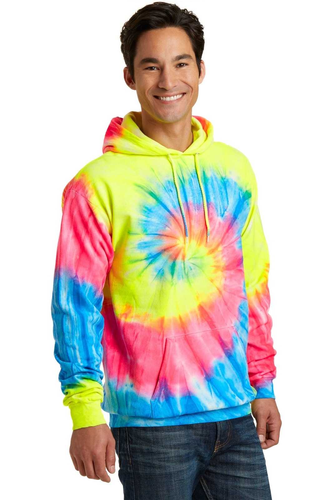 Port &amp; Company PC146 Tie-Dye Pullover Hooded Sweatshirt - Neon Rainbow - HIT a Double - 4
