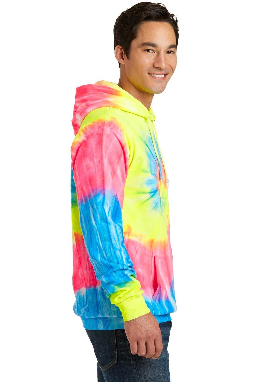 Port &amp; Company PC146 Tie-Dye Pullover Hooded Sweatshirt - Neon Rainbow - HIT a Double - 3
