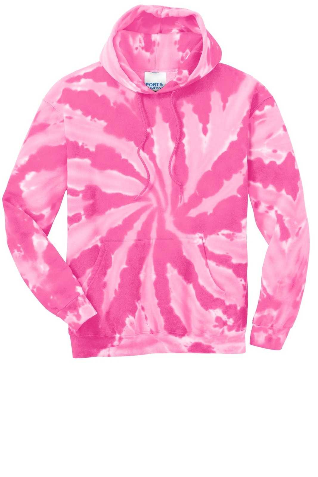 Port &amp; Company PC146 Tie-Dye Pullover Hooded Sweatshirt - Pink - HIT a Double - 5