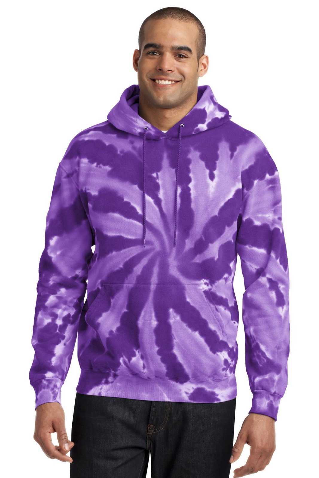 Port &amp; Company PC146 Tie-Dye Pullover Hooded Sweatshirt - Purple - HIT a Double - 1