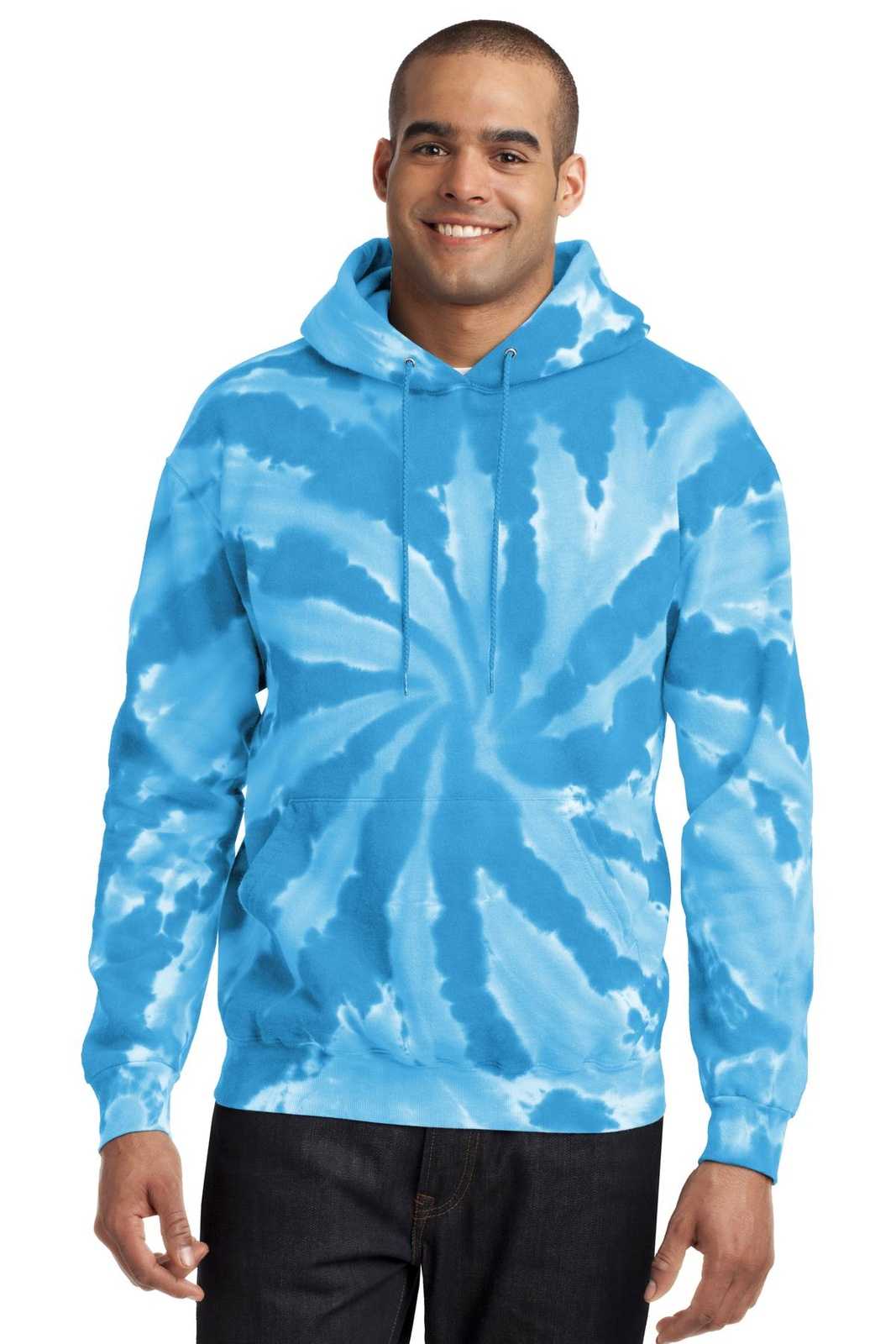 Port &amp; Company PC146 Tie-Dye Pullover Hooded Sweatshirt - Turquoise - HIT a Double - 1
