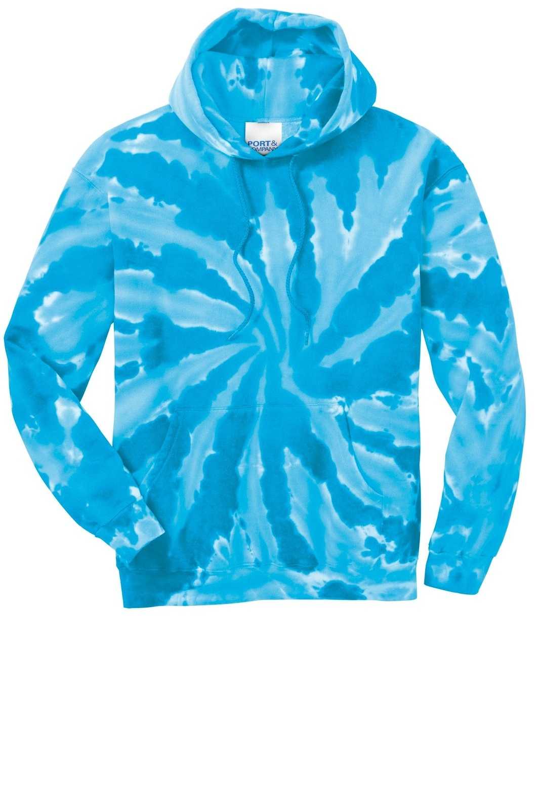 Port &amp; Company PC146 Tie-Dye Pullover Hooded Sweatshirt - Turquoise - HIT a Double - 5