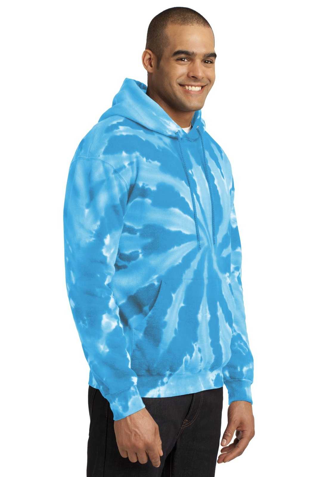 Port &amp; Company PC146 Tie-Dye Pullover Hooded Sweatshirt - Turquoise - HIT a Double - 4