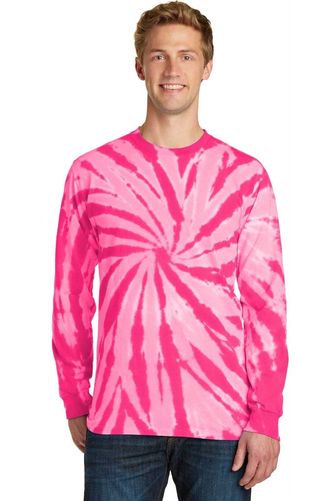 Port &amp; Company PC147LS Tie-Dye Long Sleeve Tee - Pink - HIT a Double - 1