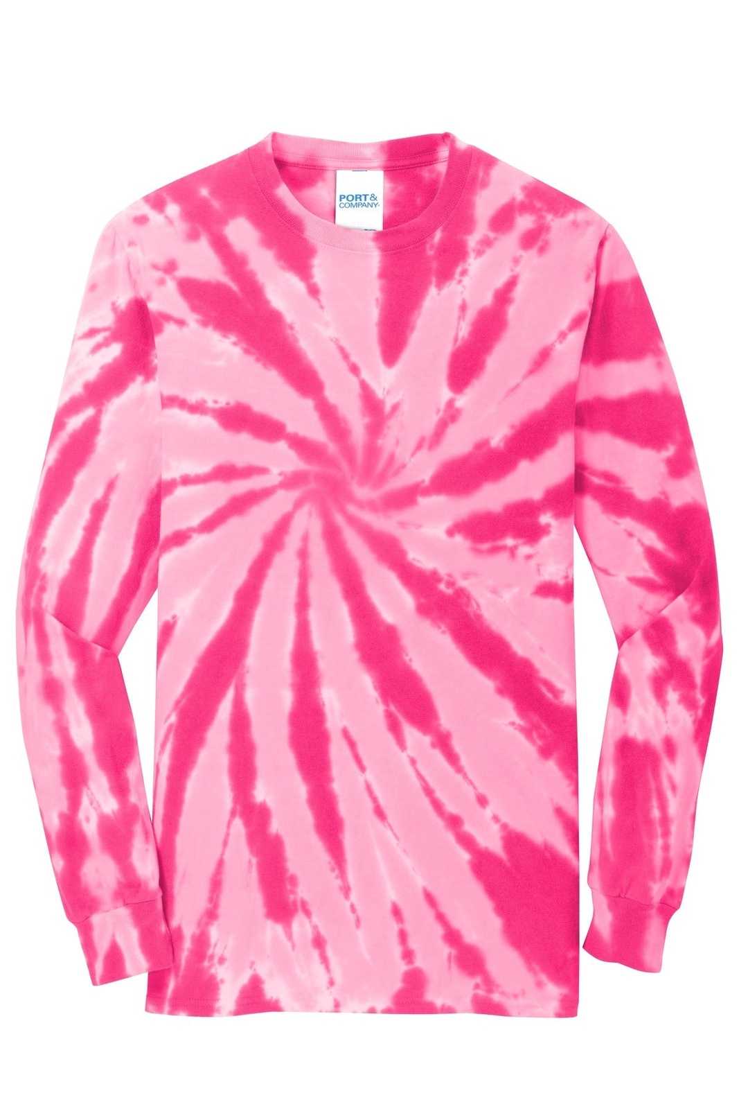 Port &amp; Company PC147LS Tie-Dye Long Sleeve Tee - Pink - HIT a Double - 5