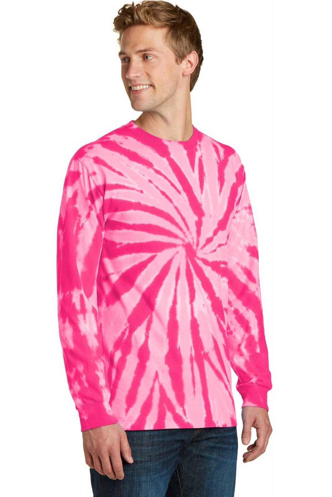 Port &amp; Company PC147LS Tie-Dye Long Sleeve Tee - Pink - HIT a Double - 4