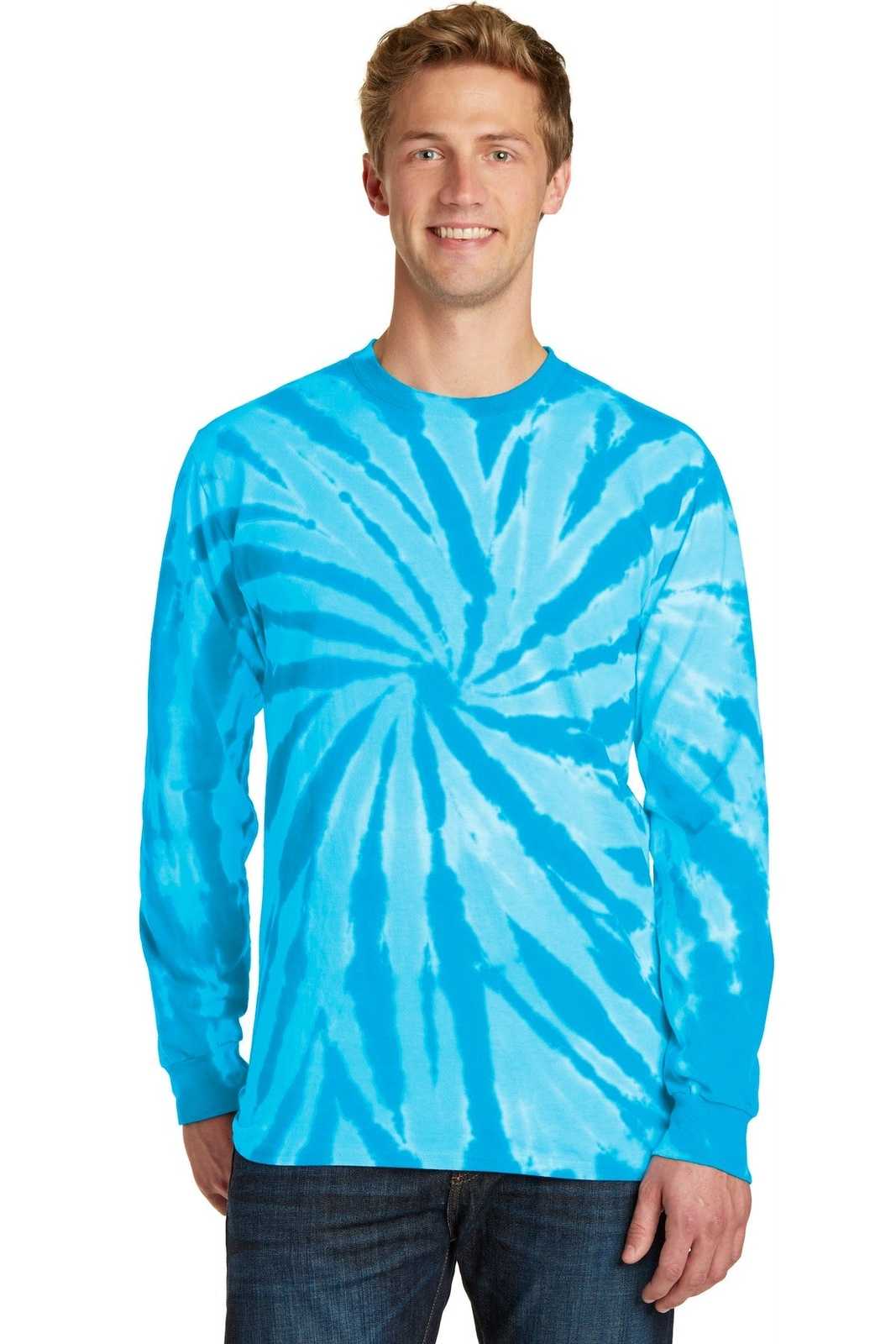 Port &amp; Company PC147LS Tie-Dye Long Sleeve Tee - Turquoise - HIT a Double - 1