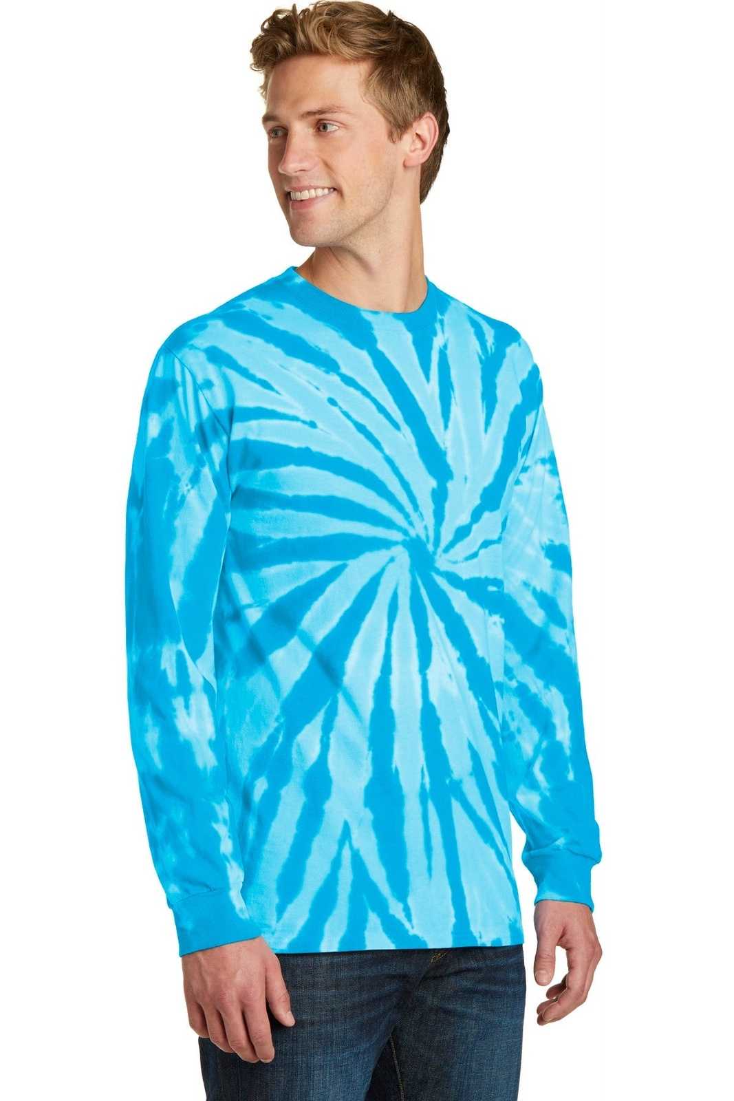 Port &amp; Company PC147LS Tie-Dye Long Sleeve Tee - Turquoise - HIT a Double - 4