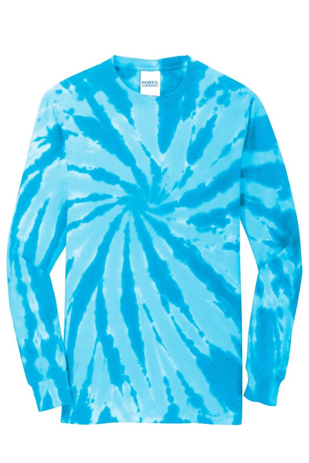 Port &amp; Company PC147LS Tie-Dye Long Sleeve Tee - Turquoise - HIT a Double - 5
