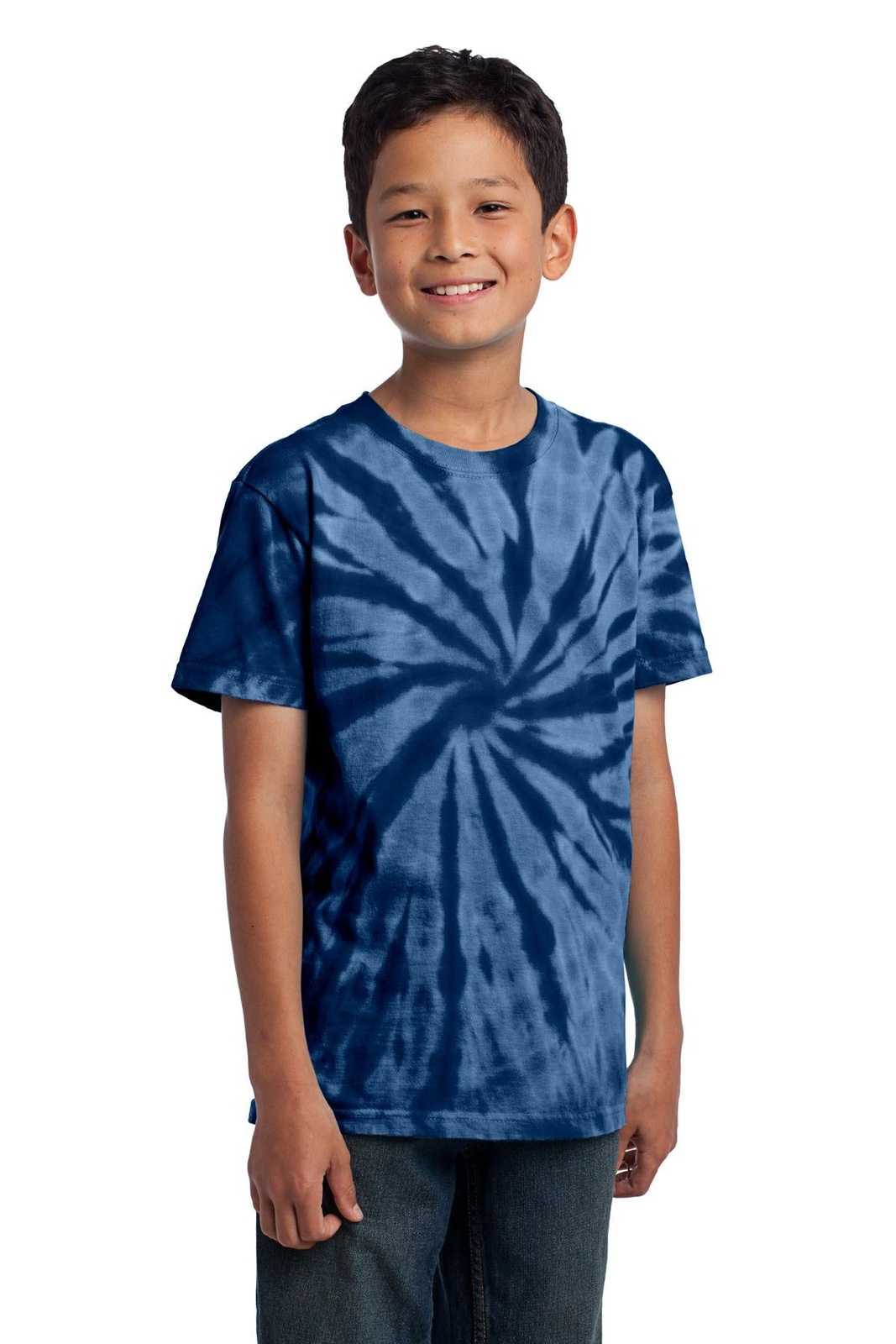 Port &amp; Company PC147Y Youth Tie-Dye Tee - Navy - HIT a Double - 4