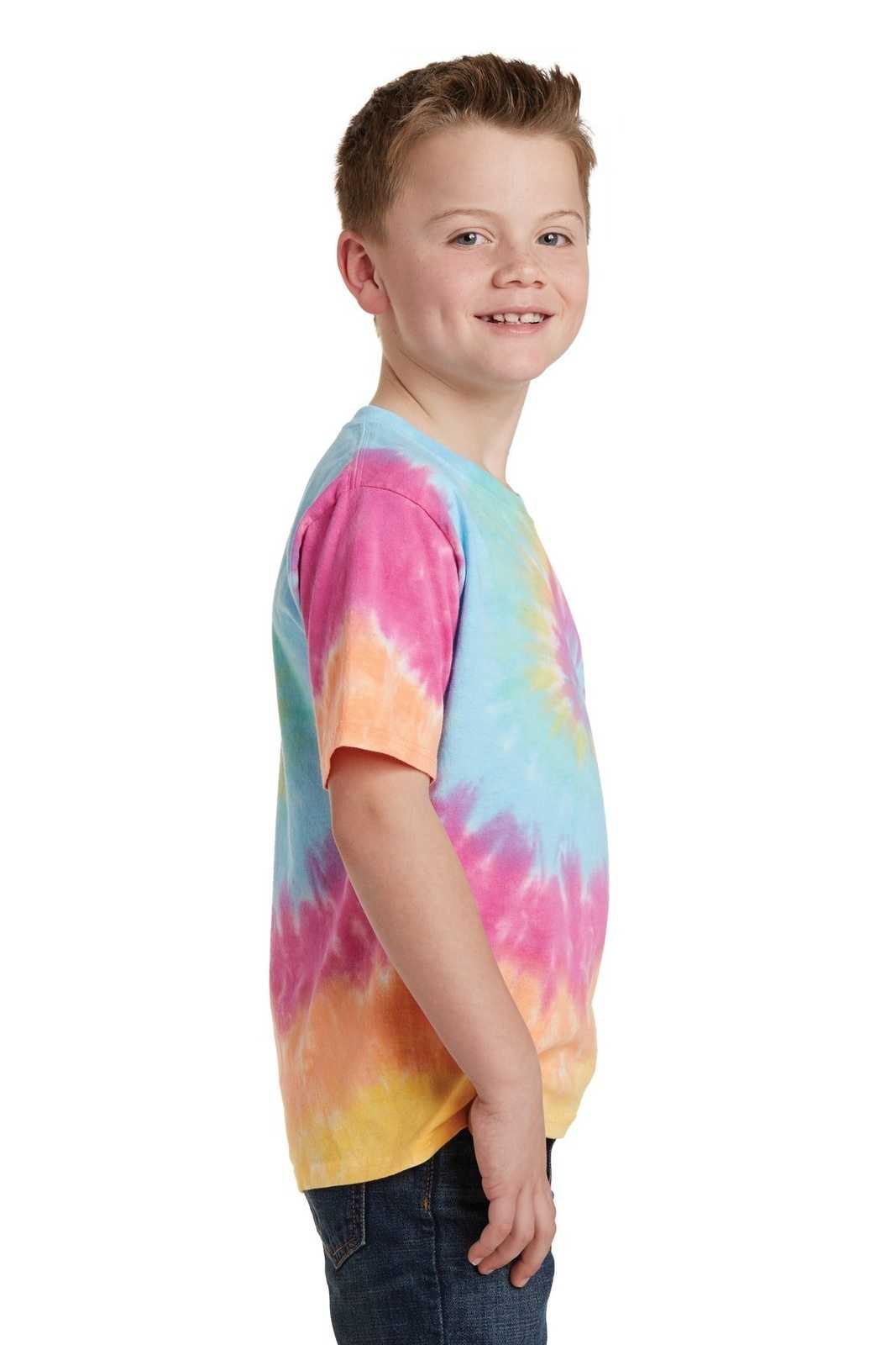 Port &amp; Company PC147Y Youth Tie-Dye Tee - Pastel Rainbow - HIT a Double - 3