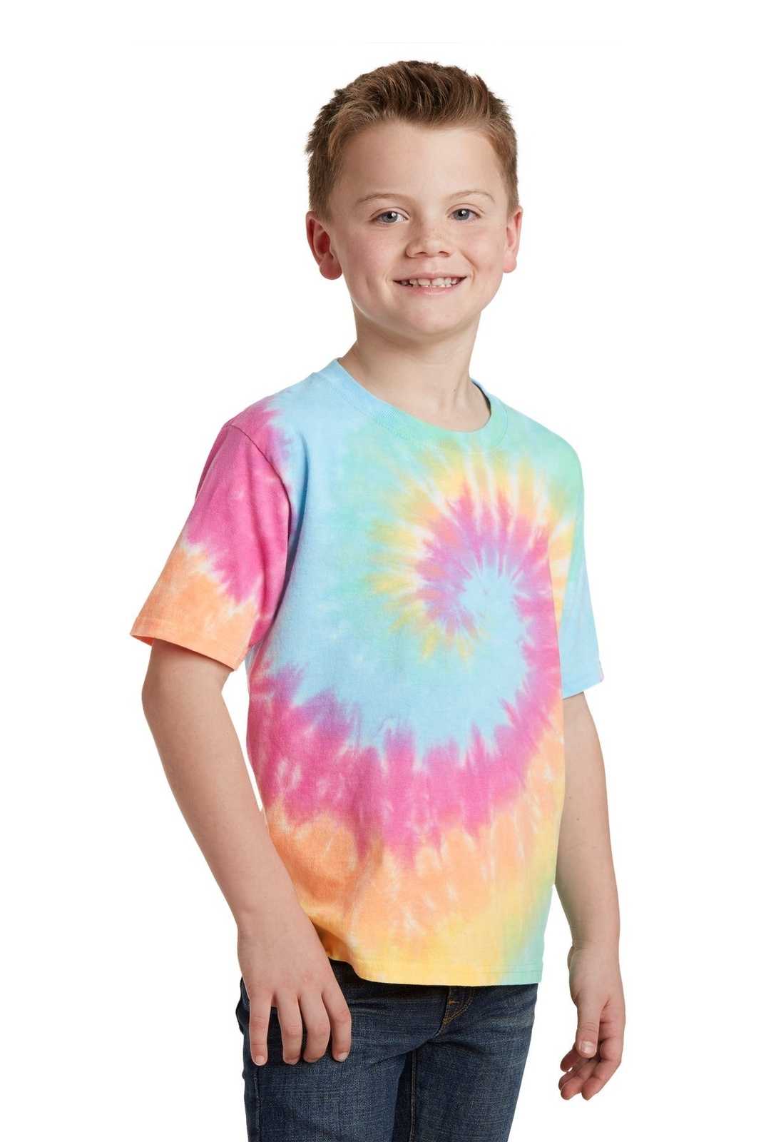 Port &amp; Company PC147Y Youth Tie-Dye Tee - Pastel Rainbow - HIT a Double - 4
