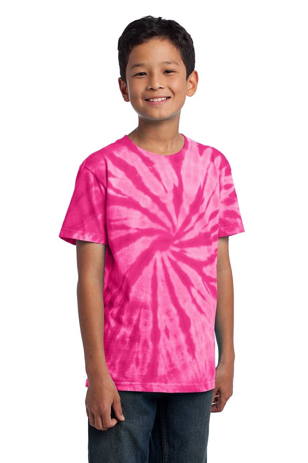 Port &amp; Company PC147Y Youth Tie-Dye Tee - Pink - HIT a Double - 4