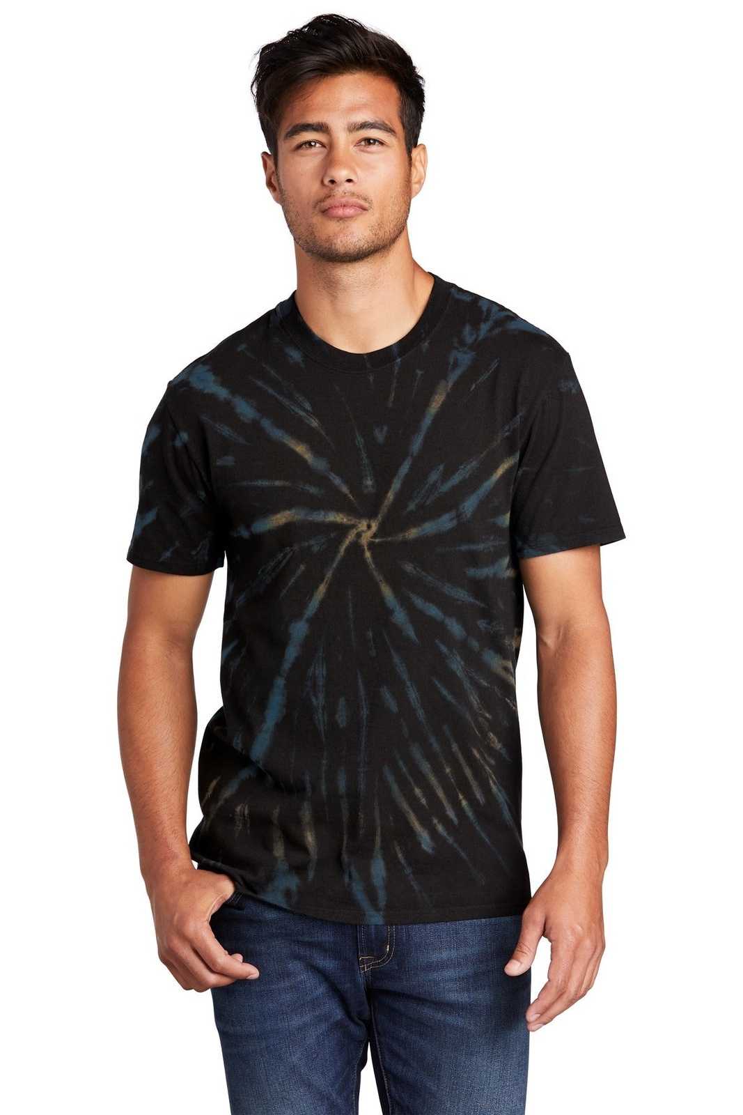 Port &amp; Company PC147 Tie-Dye Tee - Black Galaxy Spiral - HIT a Double - 1