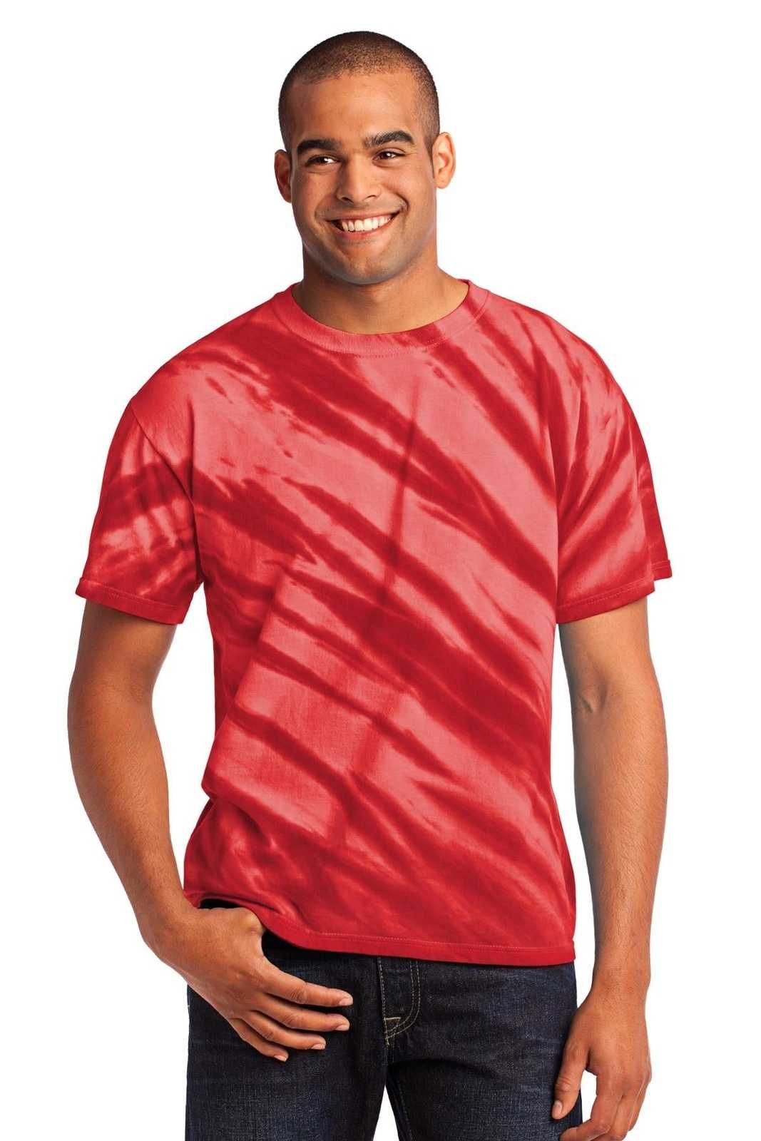 Port &amp; Company PC148 Tiger Stripe Tie-Dye Tee - Red - HIT a Double - 1