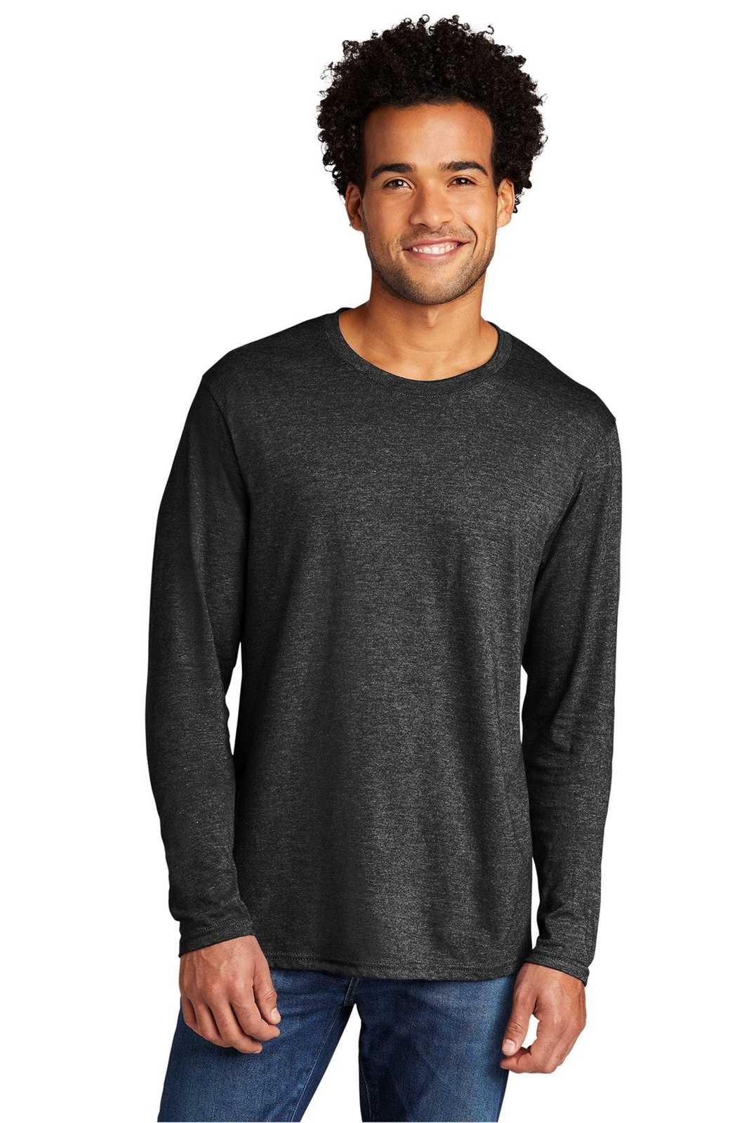 Port &amp; Company PC330LS Tri-Blend Long Sleeve Tee - Black Heather - HIT a Double - 1