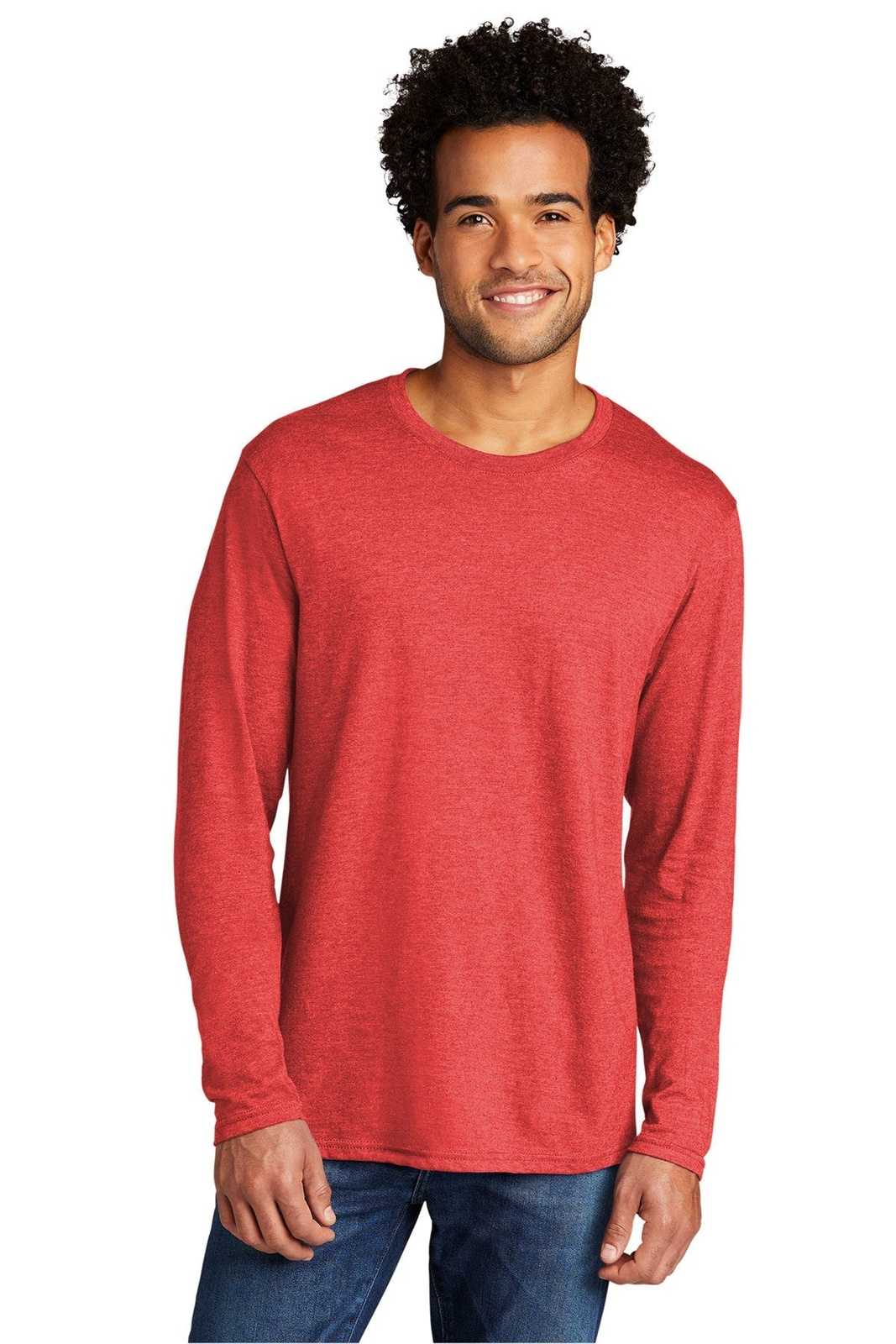 Port &amp; Company PC330LS Tri-Blend Long Sleeve Tee - Bright Red Heather - HIT a Double - 1
