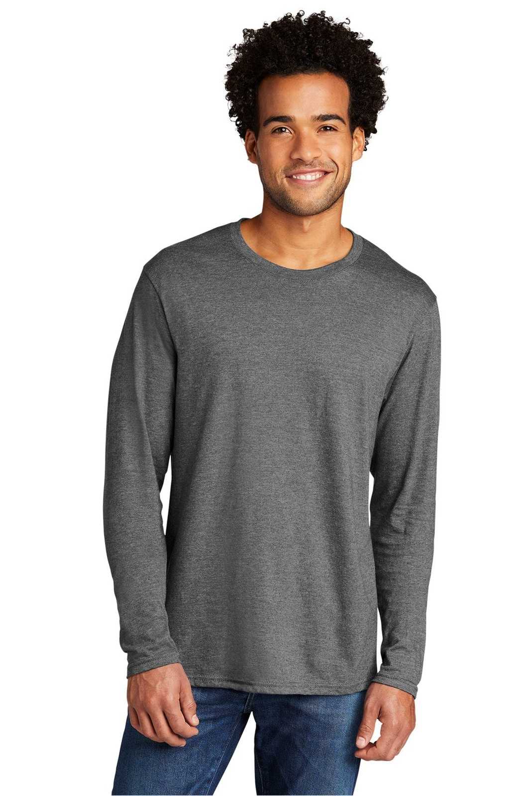 Port &amp; Company PC330LS Tri-Blend Long Sleeve Tee - Graphite Heather - HIT a Double - 1