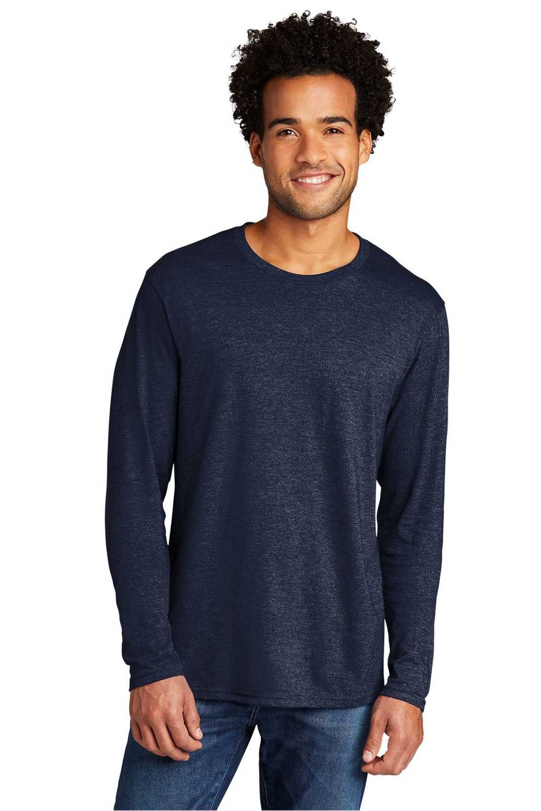 Port &amp; Company PC330LS Tri-Blend Long Sleeve Tee - Team Navy Heather - HIT a Double - 1