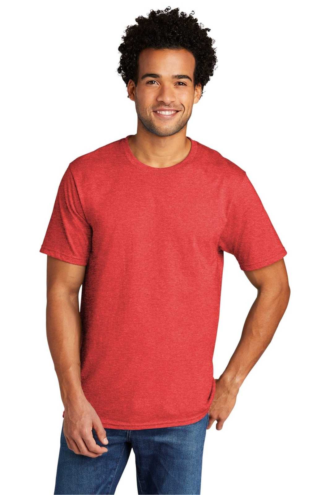 Port &amp; Company PC330 Tri-Blend Tee - Bright Red Heather - HIT a Double - 1