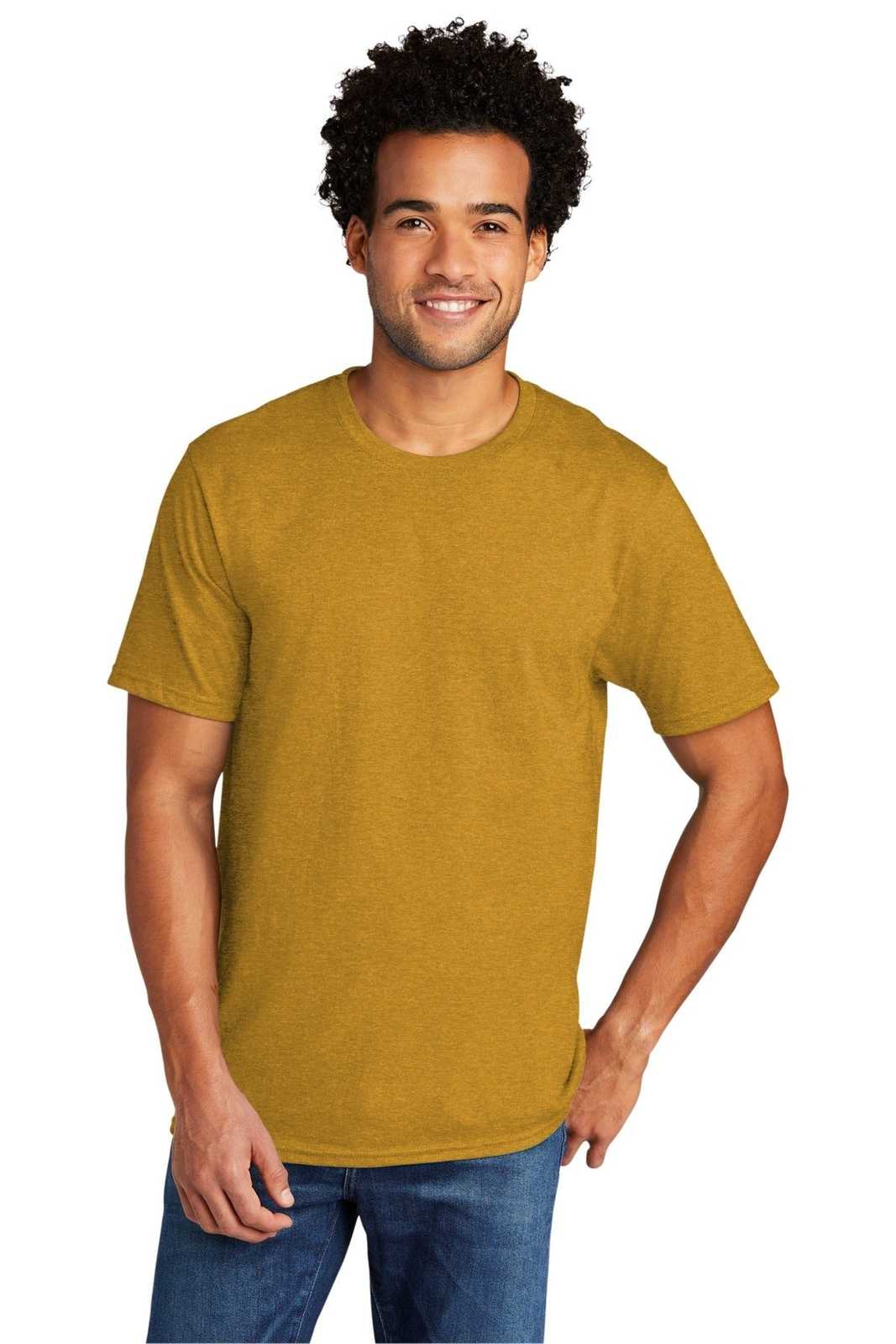 Port &amp; Company PC330 Tri-Blend Tee - Ochre Yellow Heather - HIT a Double - 1