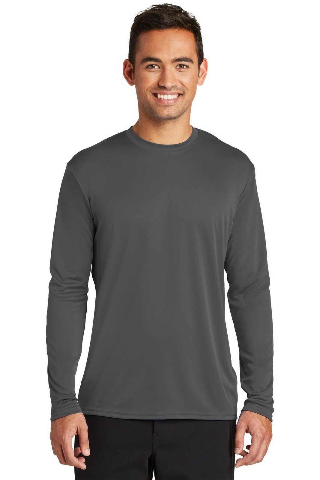 Port &amp; Company PC380LS Long Sleeve Performance Tee - Charcoal - HIT a Double - 1