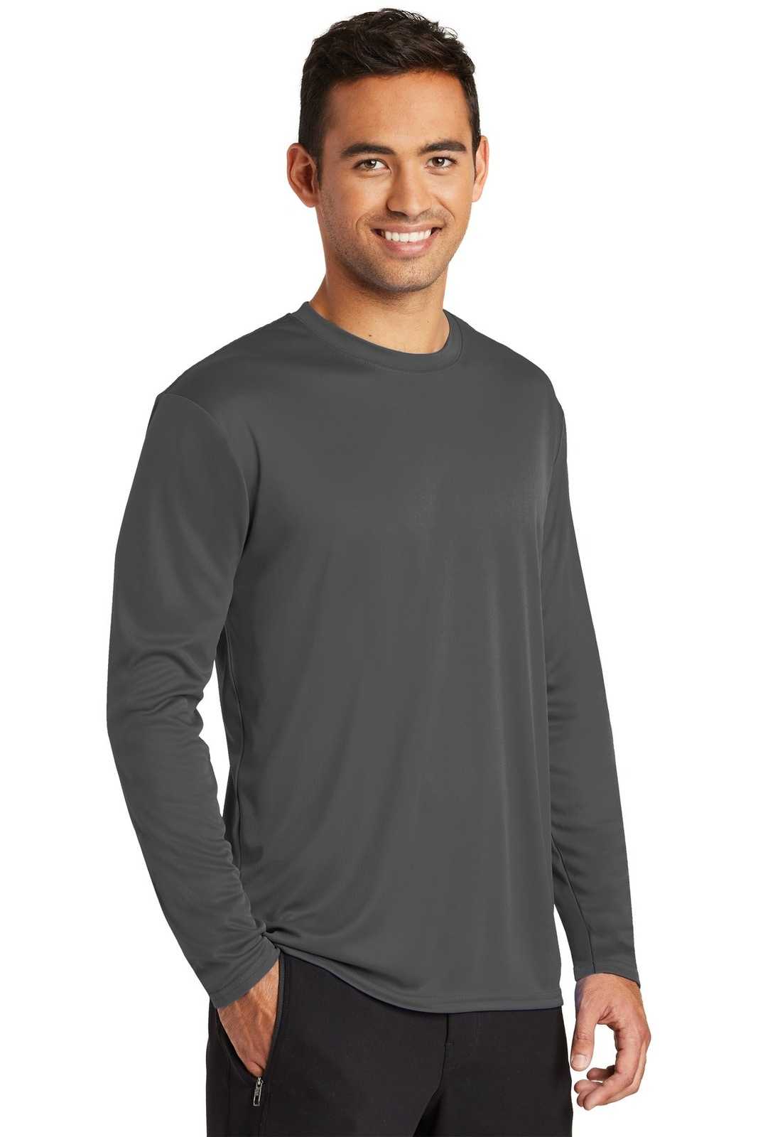 Port &amp; Company PC380LS Long Sleeve Performance Tee - Charcoal - HIT a Double - 4