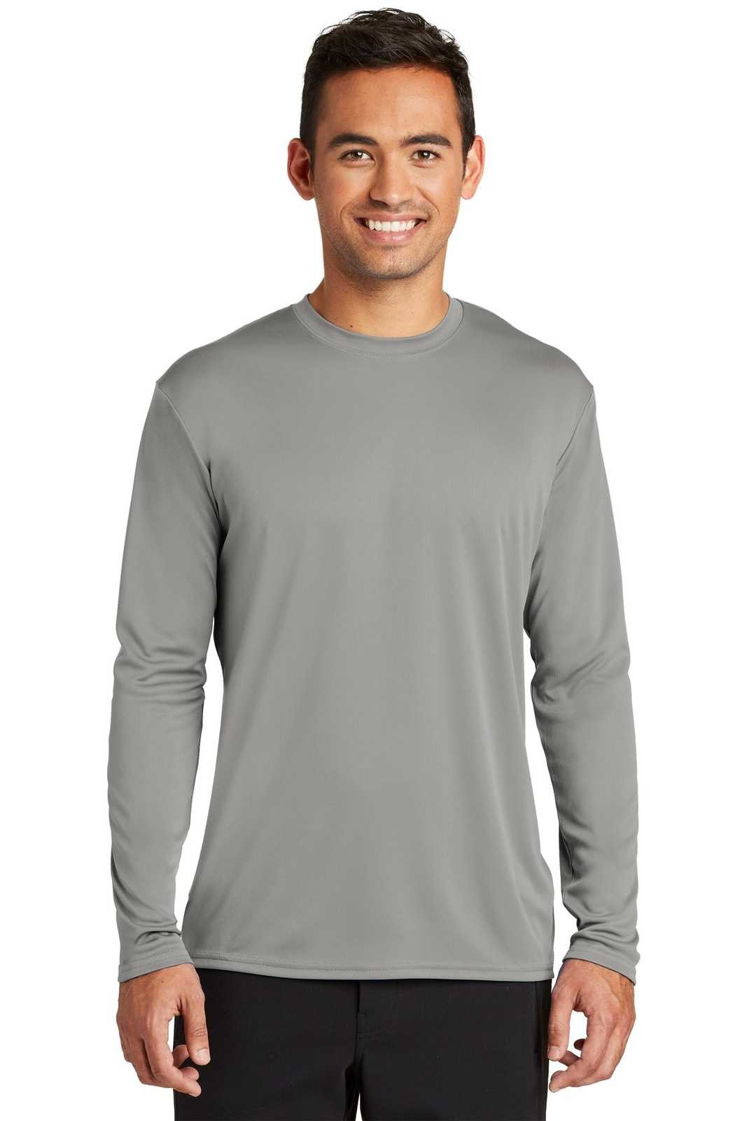 Port &amp; Company PC380LS Long Sleeve Performance Tee - Gray Concrete - HIT a Double - 1