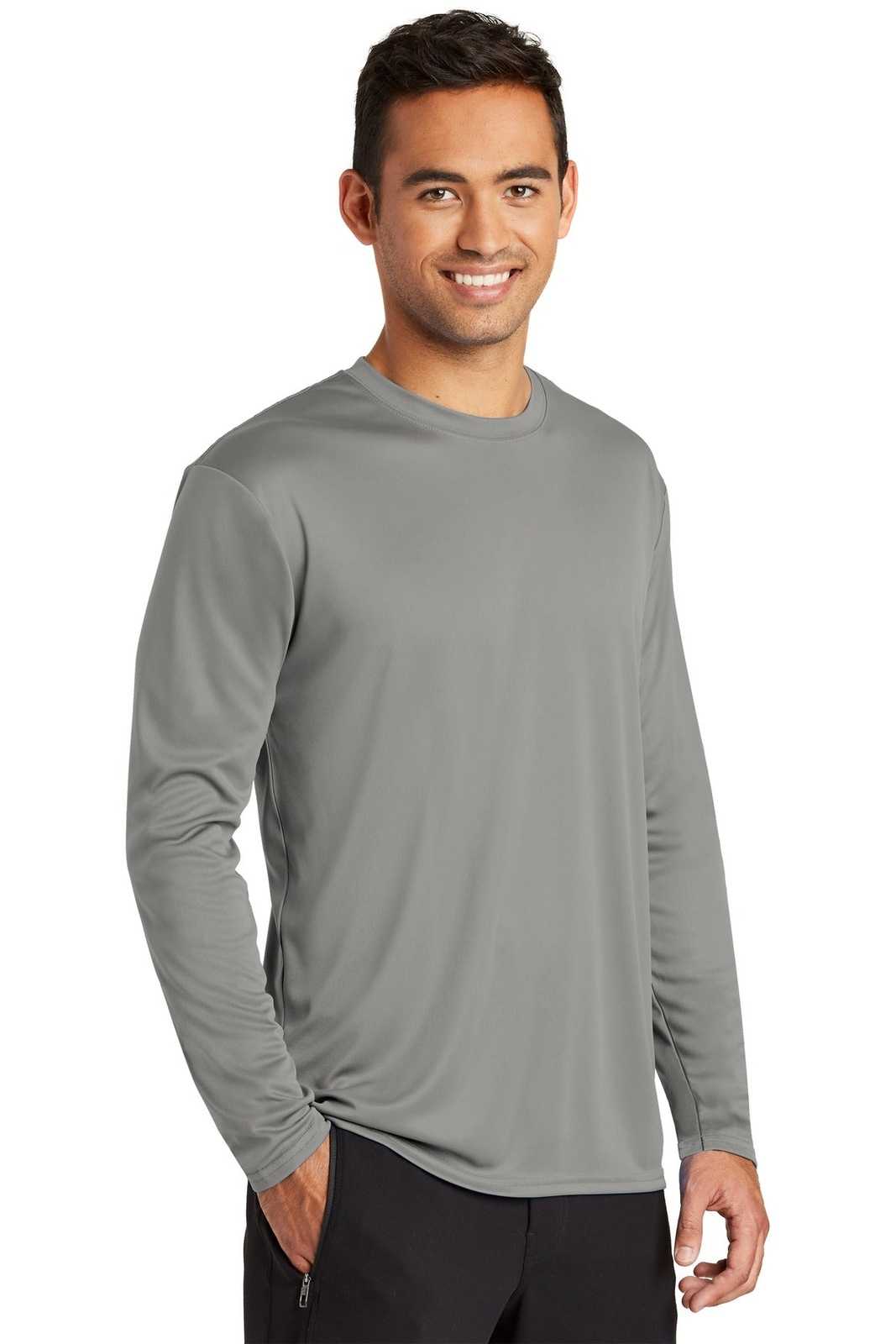 Port &amp; Company PC380LS Long Sleeve Performance Tee - Gray Concrete - HIT a Double - 4