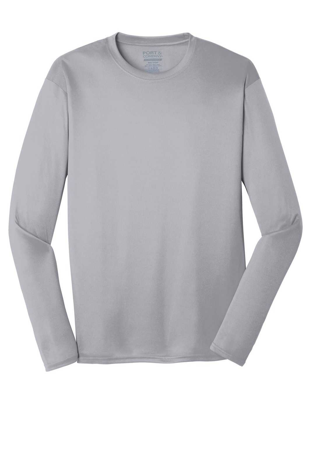 Port &amp; Company PC380LS Long Sleeve Performance Tee - Silver - HIT a Double - 5