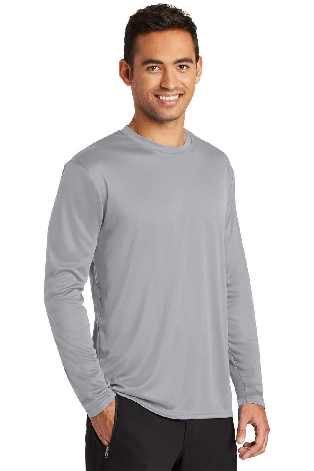 Port &amp; Company PC380LS Long Sleeve Performance Tee - Silver - HIT a Double - 4