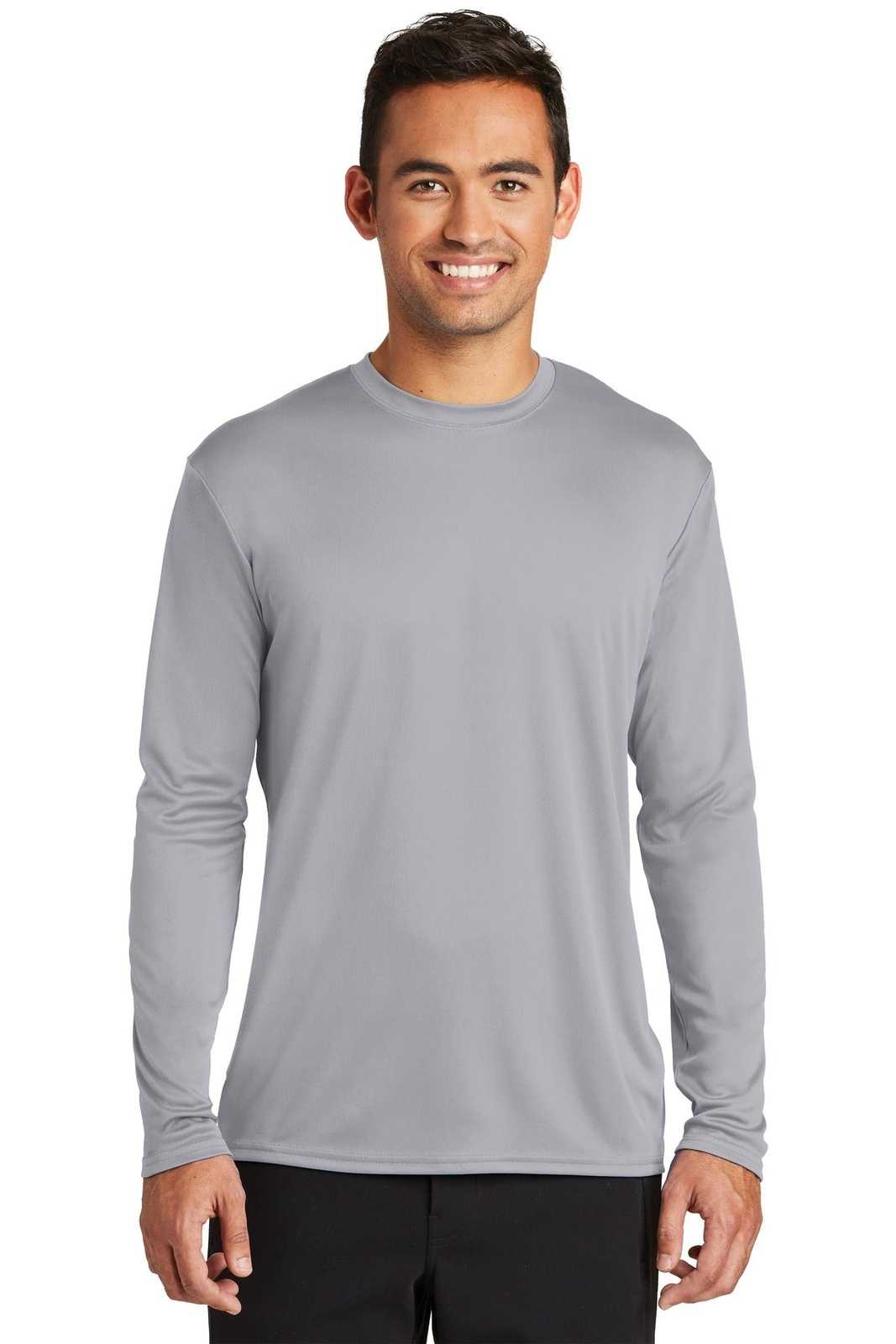 Port &amp; Company PC380LS Long Sleeve Performance Tee - Silver - HIT a Double - 1