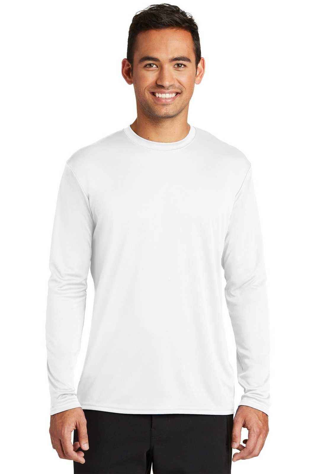 Port &amp; Company PC380LS Long Sleeve Performance Tee - White - HIT a Double - 1