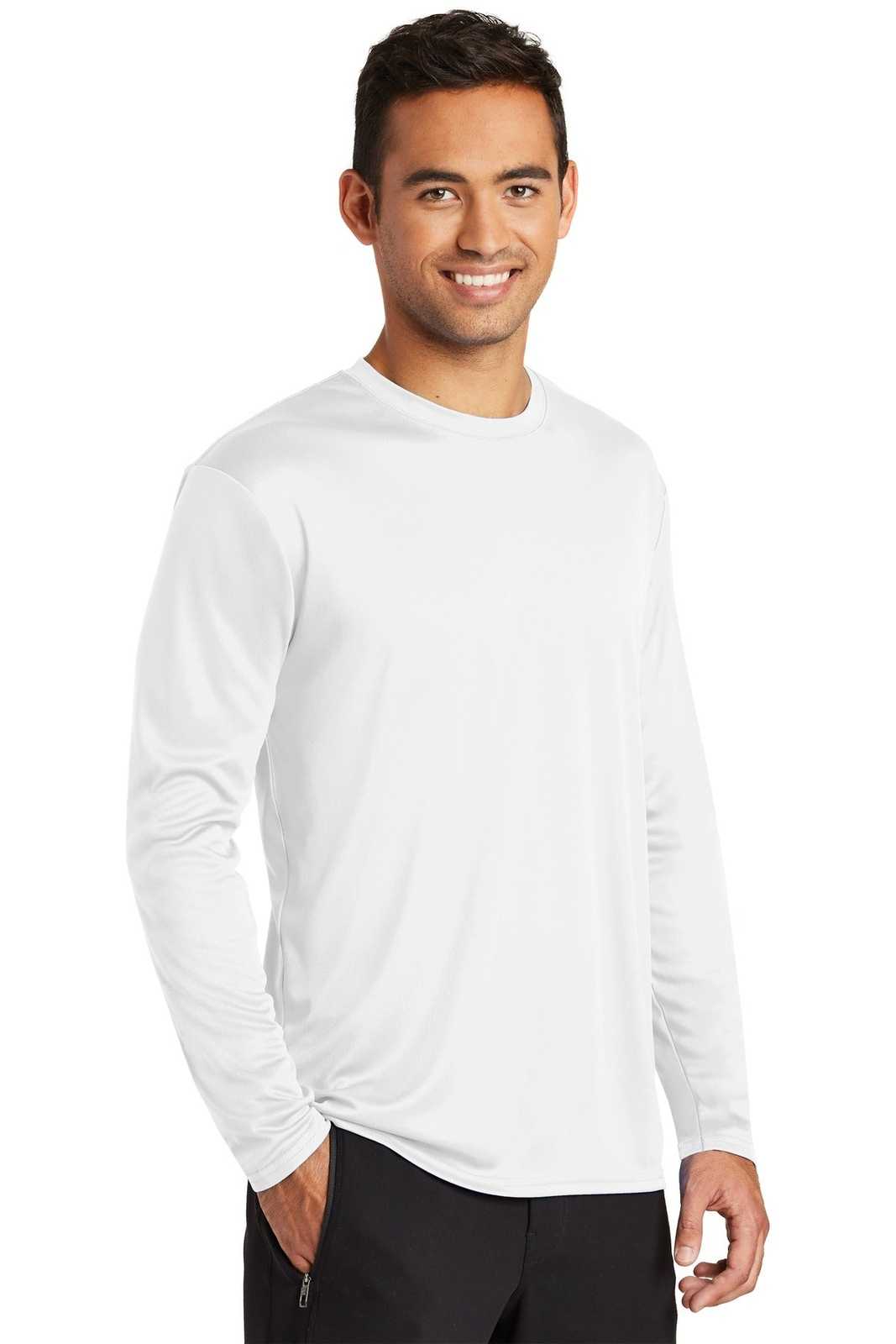 Port &amp; Company PC380LS Long Sleeve Performance Tee - White - HIT a Double - 4