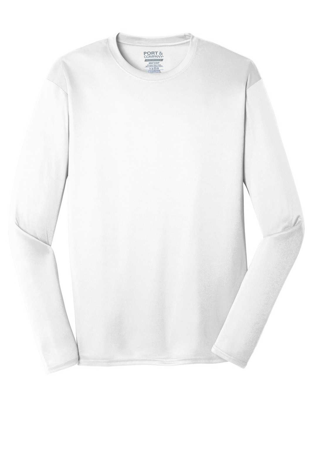 Port &amp; Company PC380LS Long Sleeve Performance Tee - White - HIT a Double - 5
