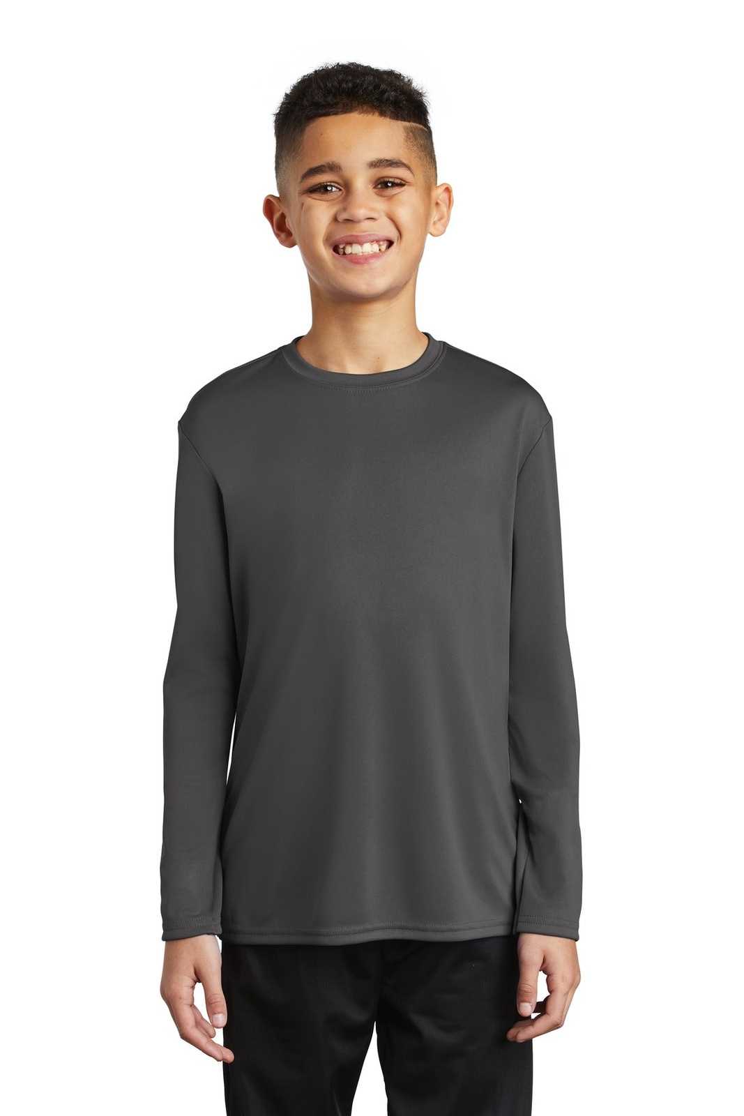 Port & Company PC380YLS Youth Long Sleeve Performance Tee - Charcoal - HIT a Double - 1