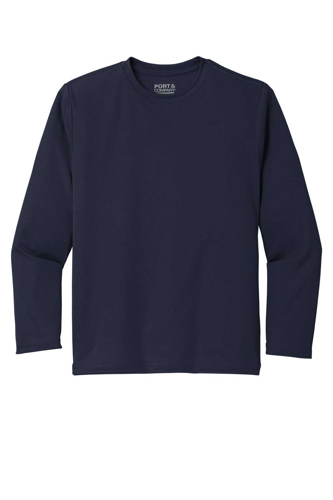Port &amp; Company PC380YLS Youth Long Sleeve Performance Tee - Deep Navy - HIT a Double - 5