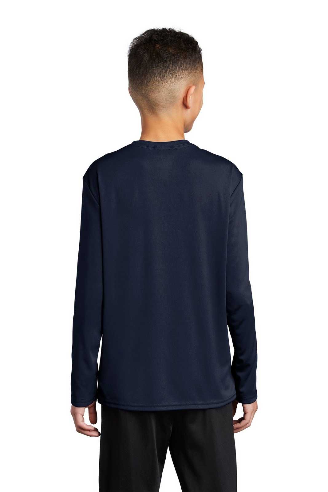 Port &amp; Company PC380YLS Youth Long Sleeve Performance Tee - Deep Navy - HIT a Double - 2