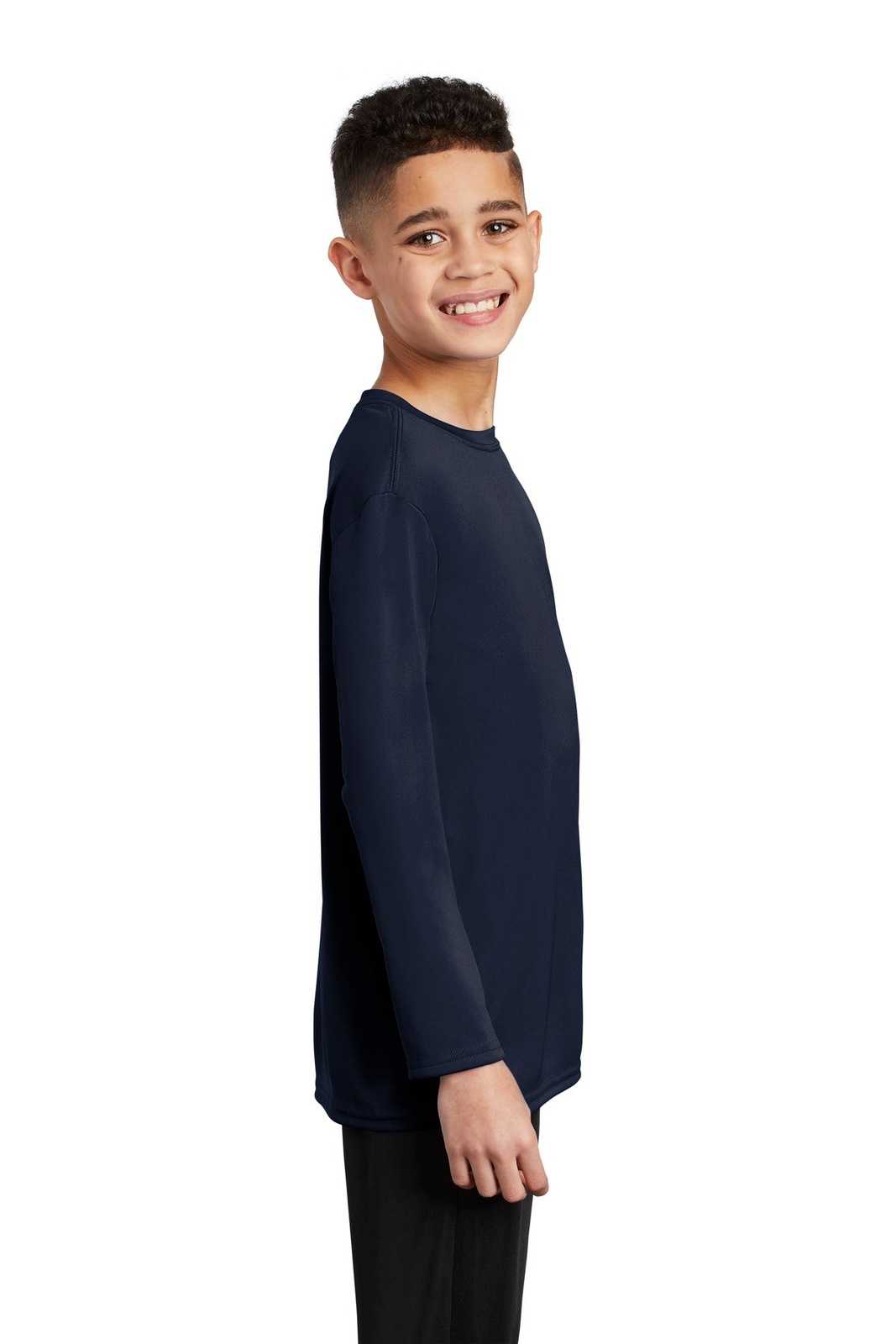 Port &amp; Company PC380YLS Youth Long Sleeve Performance Tee - Deep Navy - HIT a Double - 3