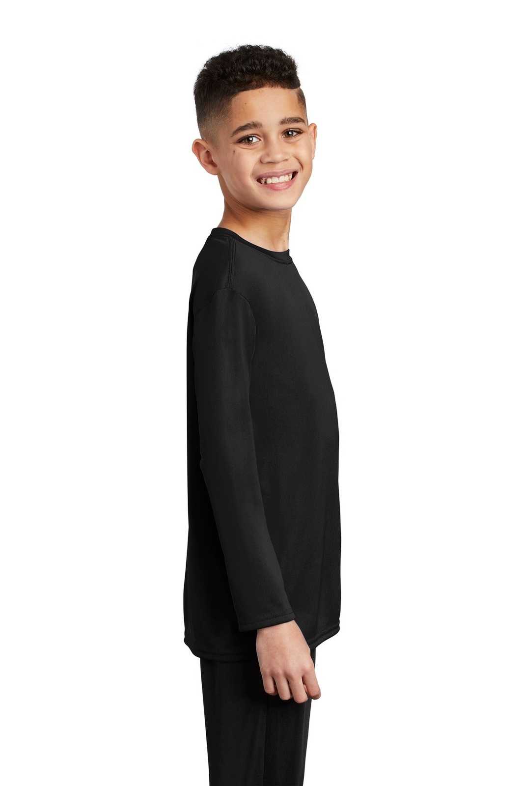 Port &amp; Company PC380YLS Youth Long Sleeve Performance Tee - Jet Black - HIT a Double - 3