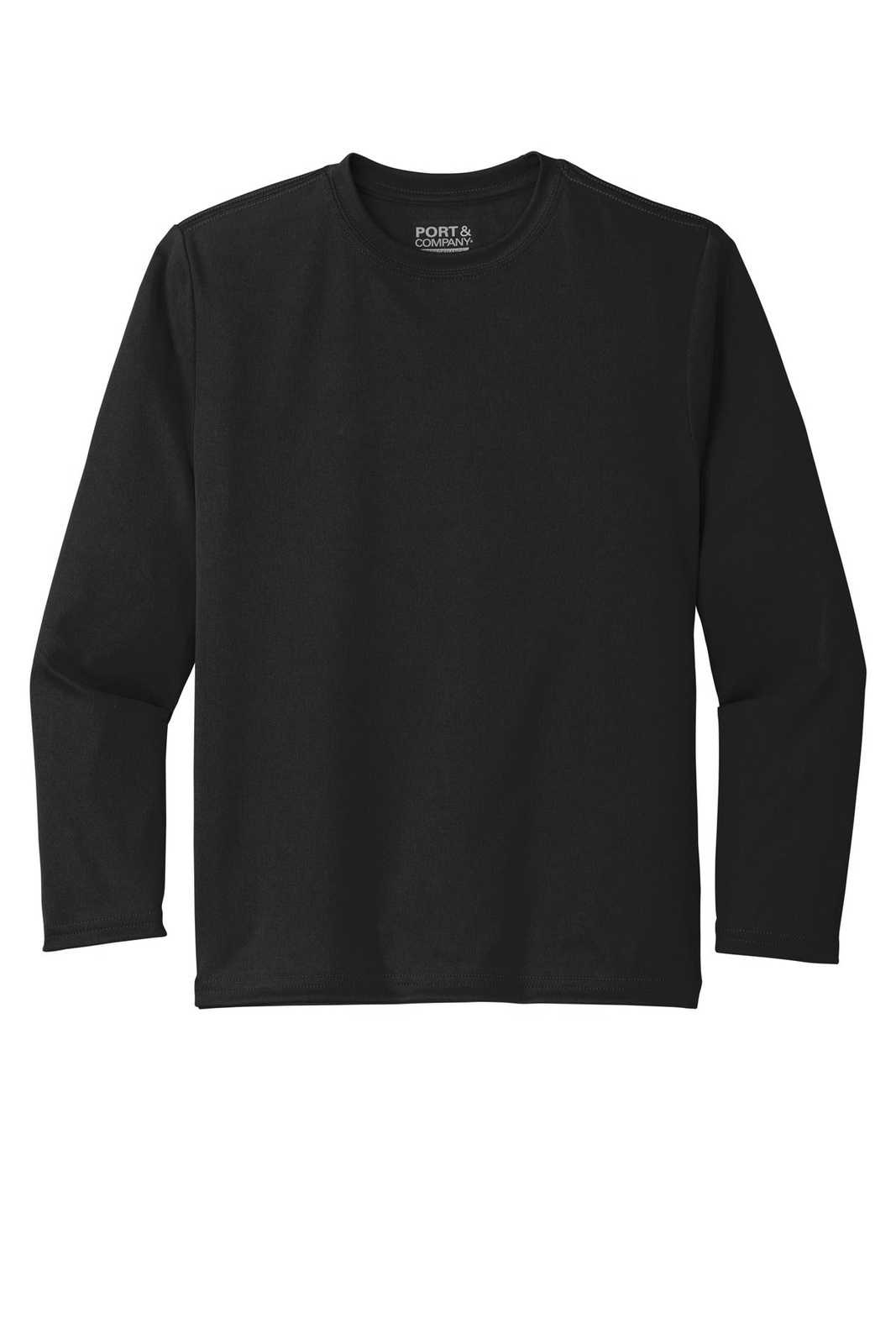 Port &amp; Company PC380YLS Youth Long Sleeve Performance Tee - Jet Black - HIT a Double - 5