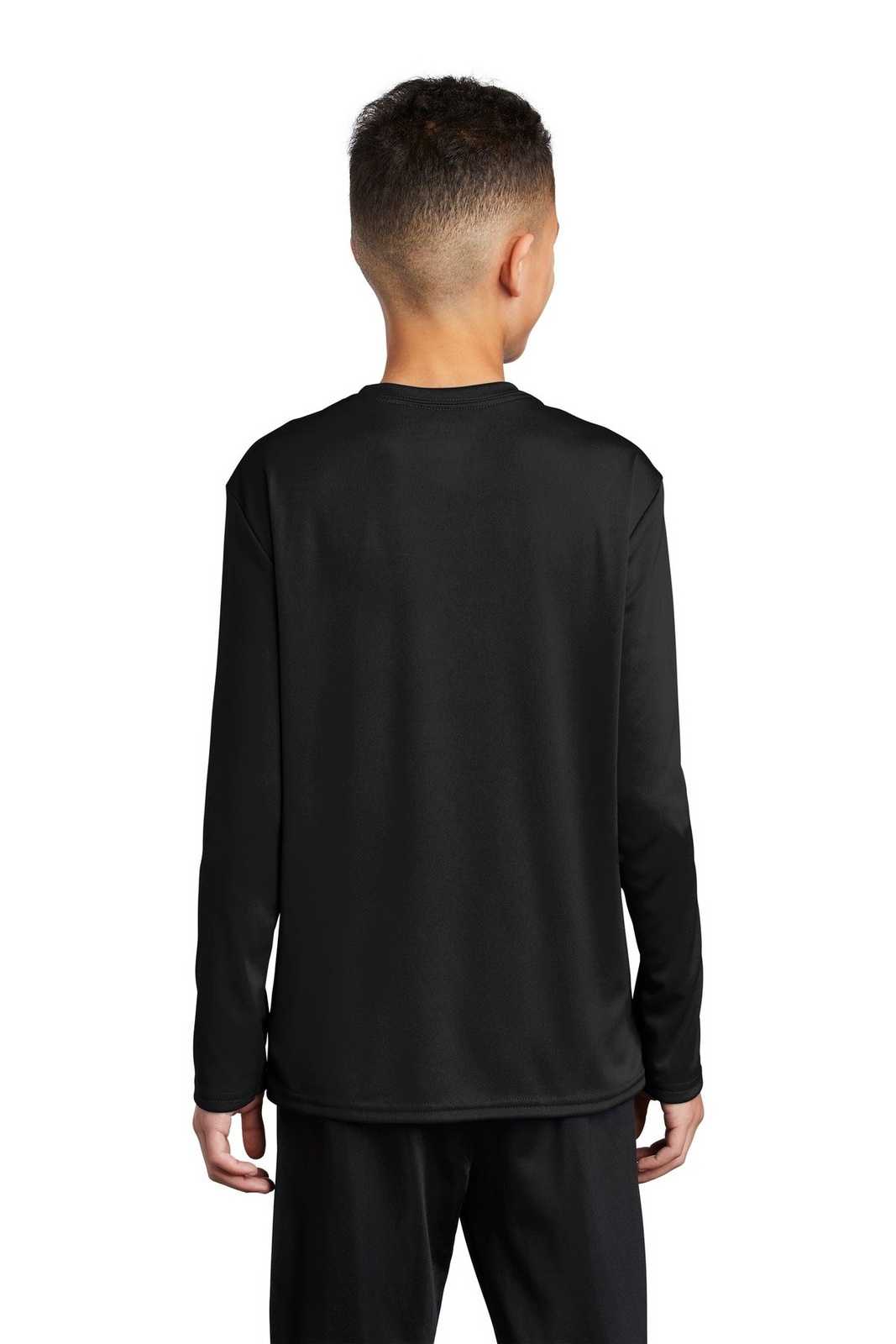 Port &amp; Company PC380YLS Youth Long Sleeve Performance Tee - Jet Black - HIT a Double - 2